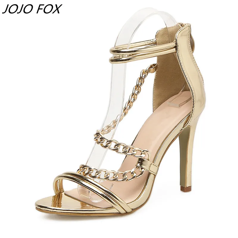 Новые золотые сандалии женская летняя обувь Fashion Street Beat металлической цепочкой