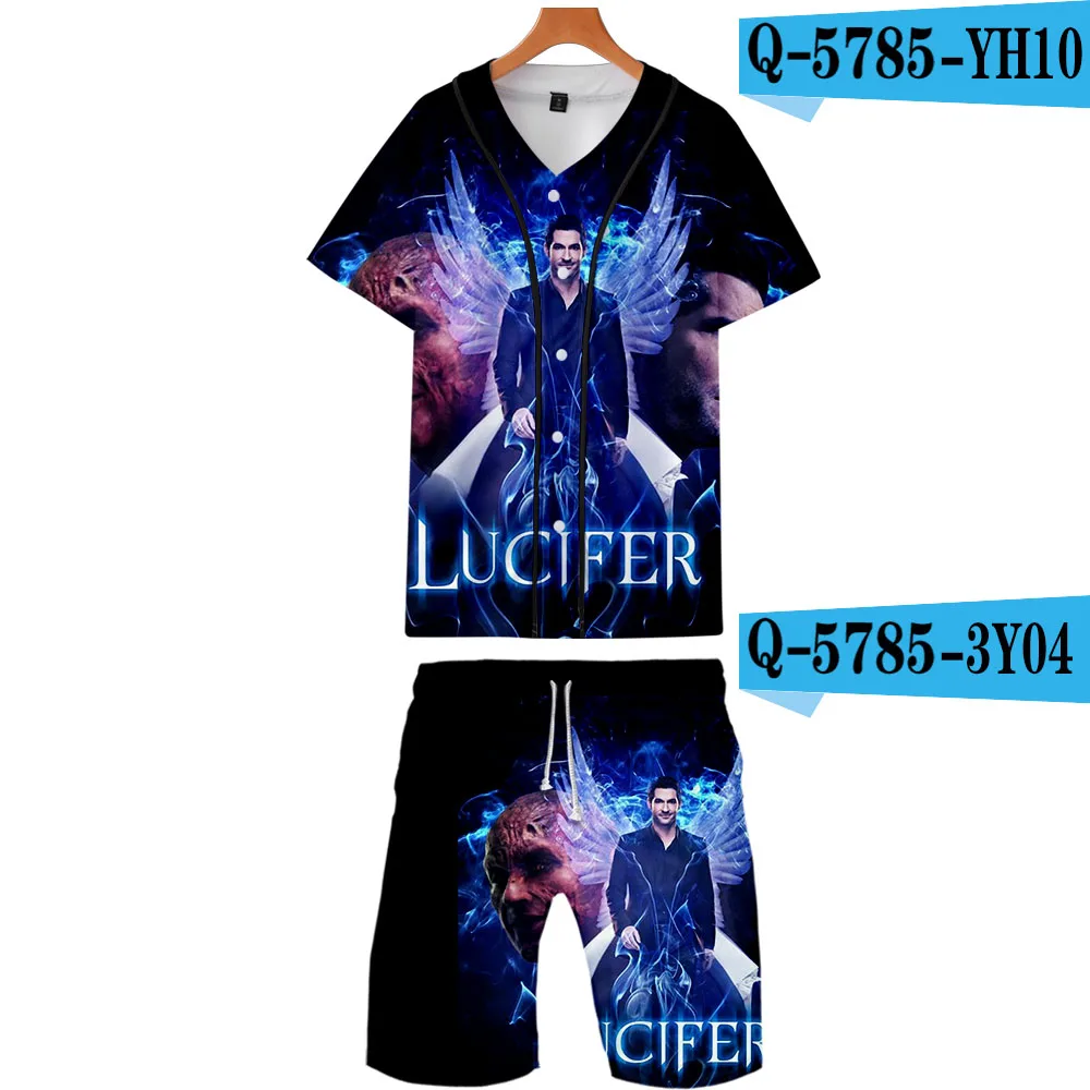 Lucifer летние новые мужские повседневные пляжные костюмы шорты с коротким рукавом свитер+ брюки Быстросохнущий Спортивный костюм мужские спортивные костюмы Спортивная одежда - Цвет: 3D