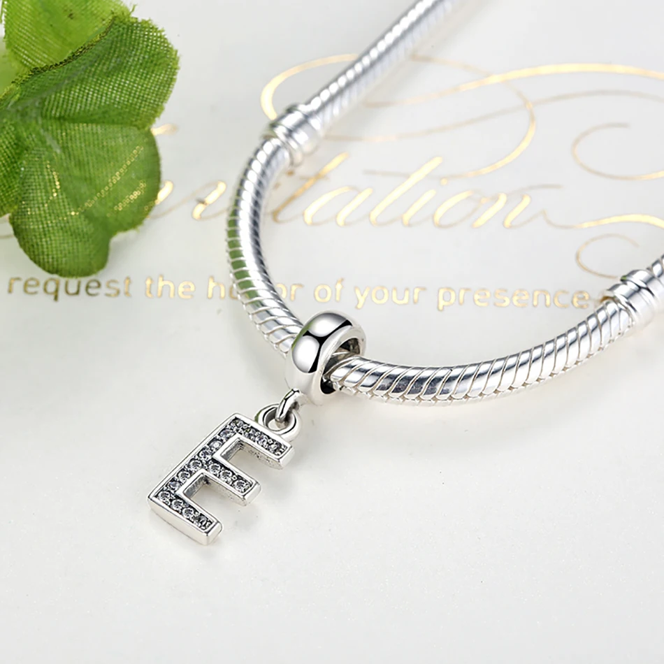 Настоящее серебро 925 проба винтажные прозрачные бусина буква талисманы Fit Pandora женские браслеты с подвесками серебряные ювелирные изделия дропшиппинг