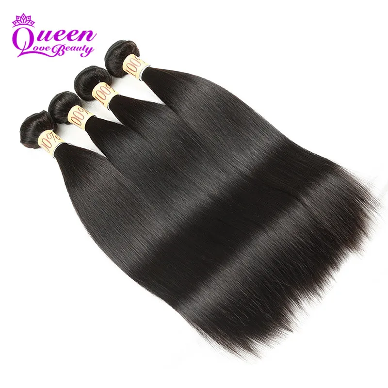 Queen Love Beauty Hair Brazilian Virgin Straight 4 Bundles Unprocessed Human Weaves |