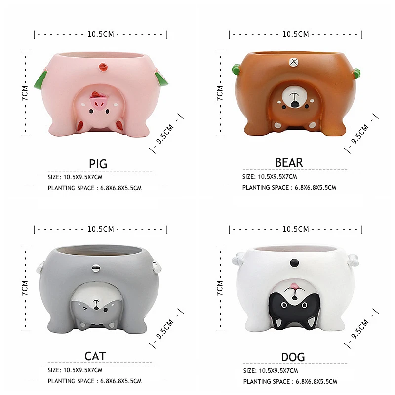 Вверх дном животное из смолы кашпо для суккулентов Kawaii милые мини-горшки цветов