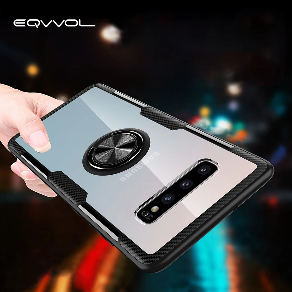 Eqvvol Transparent Phone Case For Samsung Galaxy S9 S10 Plus Note 9 S10e Car Magnetic Stand Cases Finger Ring Holder Cover | Мобильные