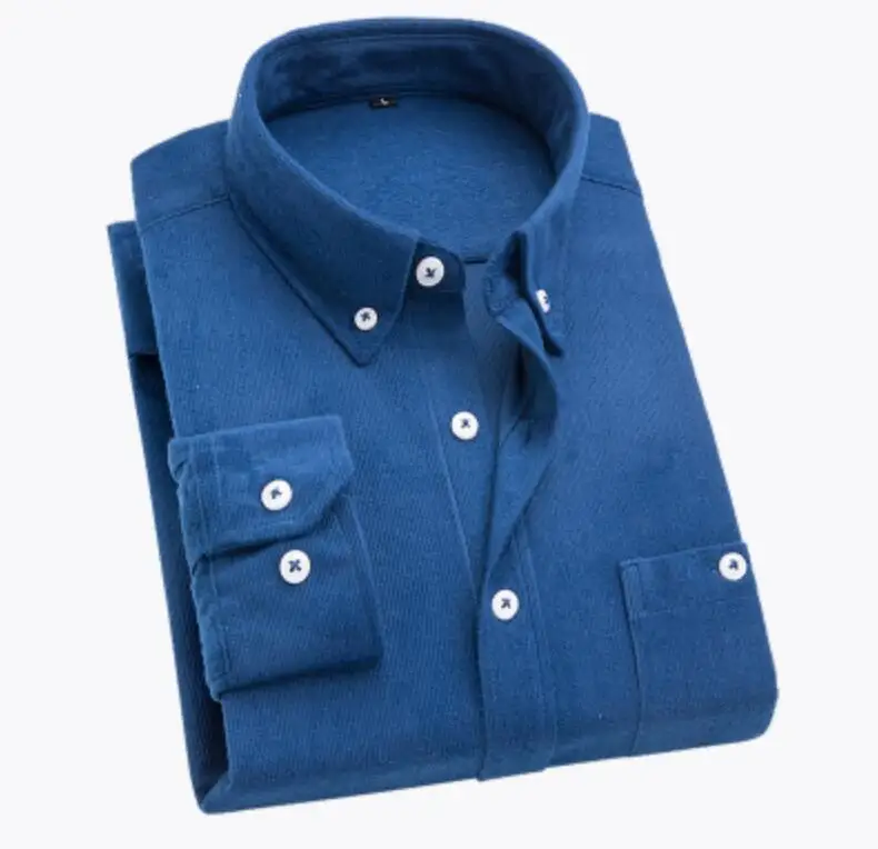 Denim blue Новые Мягкие Рубашки, Мужская одежда, Вельветовая рубашка с длинными рукавами, осенняя брендовая повседневная мужская рубашка, однотонная мужская приталенная рубашка 5XL - Цвет: Denim blue
