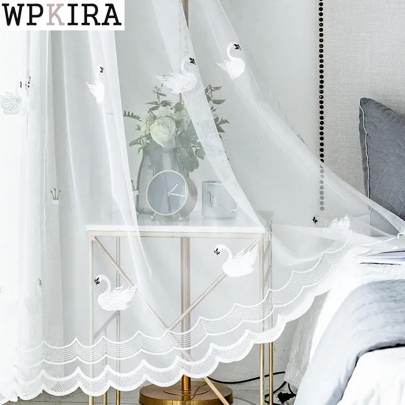 Занавеска с белым лебедем для окна однотонная занавеска двери драпировка