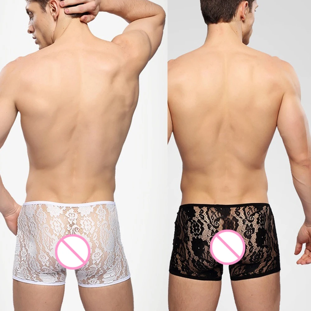 Мужское модное сексуальное кружевное прозрачное Боксеры Шорты Нижнее белье