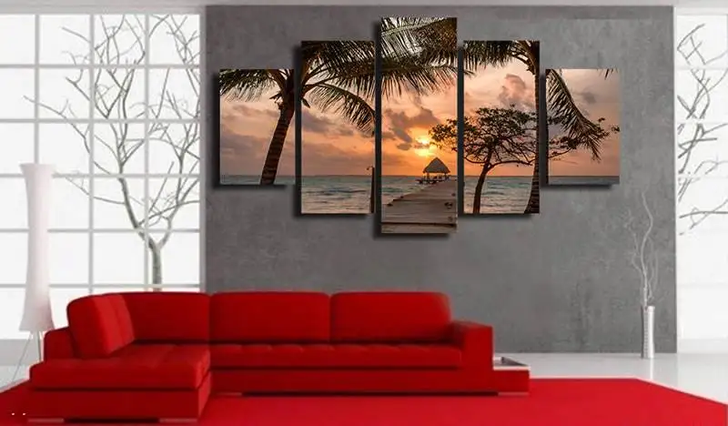 Hd Печатный плиаж песок палми Пирс небо живопись холст печать Декор помещения