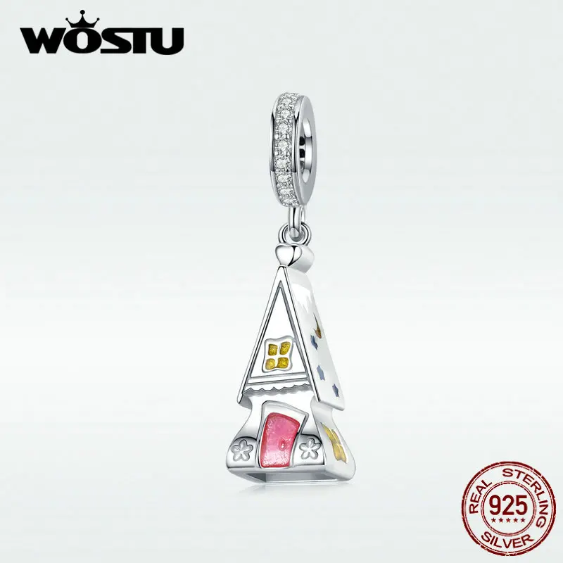 WOSTU милые Подвески для дома и 100% Стерлинговое Серебро 925 пробы циркониевые бусины