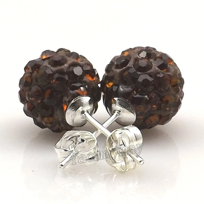 

24 Pairs/Lot Brown Disco Balls Rhinestone Earring Studs Xmas Gift Free Shipping