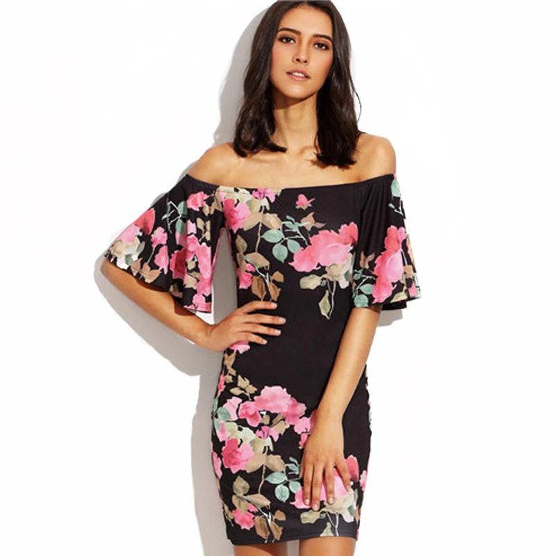 Летние Тонкий Bodycon платье 2017 одежда женские Короткие Flare рукавом многоцветный