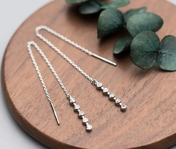 1 пара 100% реального. 925 стерлингового серебра Fine Jewelry круглый белый камень CZ Нити