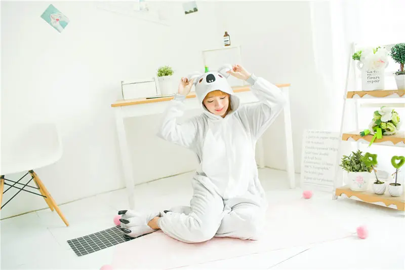 Милый мультфильм коала с длинным рукавом капюшоном Onesie взрослых женщин пижамы животных