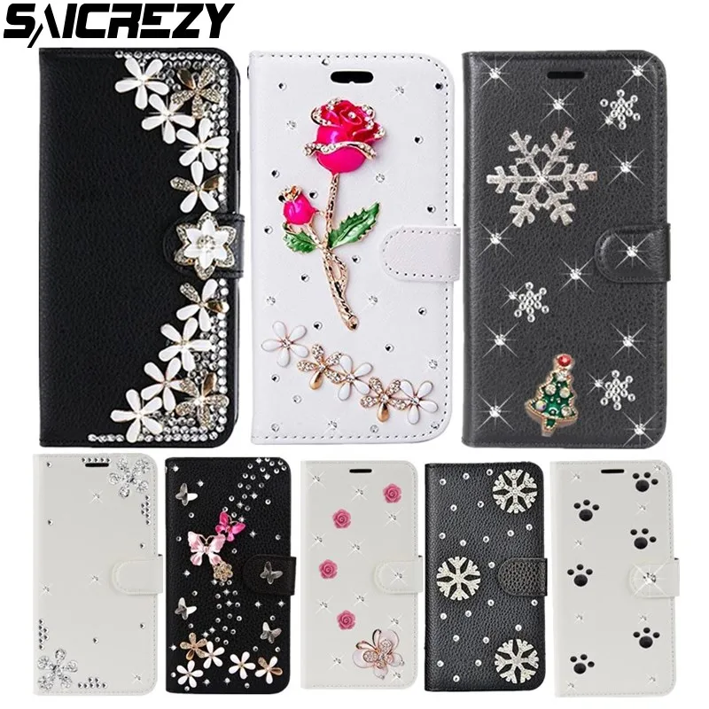 Кожаный чехол-книжка с кристаллами для Sony Z3 Z5 Compact X XA XA1 XA2 Plus XZ XZ1 XZ2 Premium XZ3 L1 L2 T3 E5
