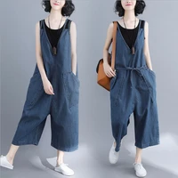 spring and autumn new style loose large size casual denim overalls fashion seven point wide leg pants jumpsuit
