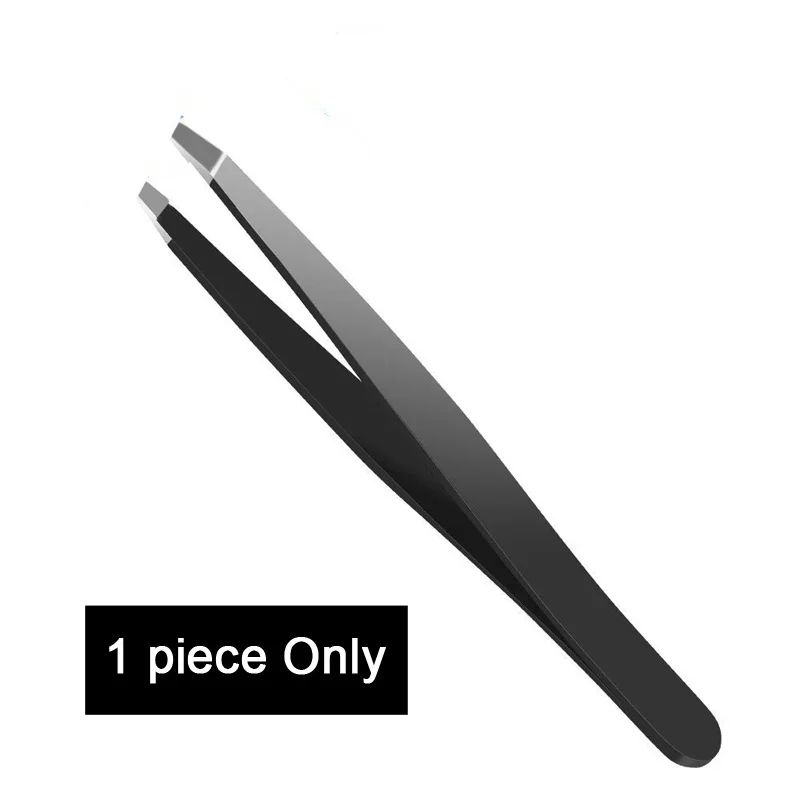1 piece black 3 шт./компл. пинцет для бровей из нержавеющей стали уход за кожей лица удаления волос ресницы, триммер для стрижки волос набор инструментов для макияжа с кожаный чехол - Цвет: 1 piece black