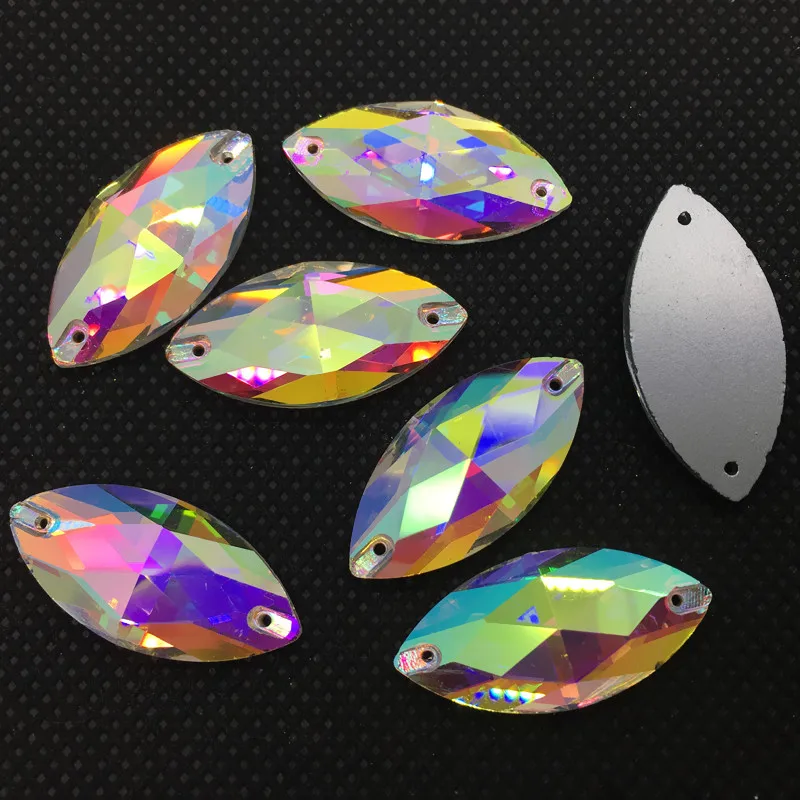 Прозрачные стеклянные кристаллы AB Navette Sew on Стразы Flatback с 2 отверстиями Marquise 5x10 6x12