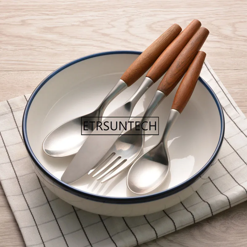 Столовые приборы из нержавеющей стали с деревянной ручкой деревянный вилочный