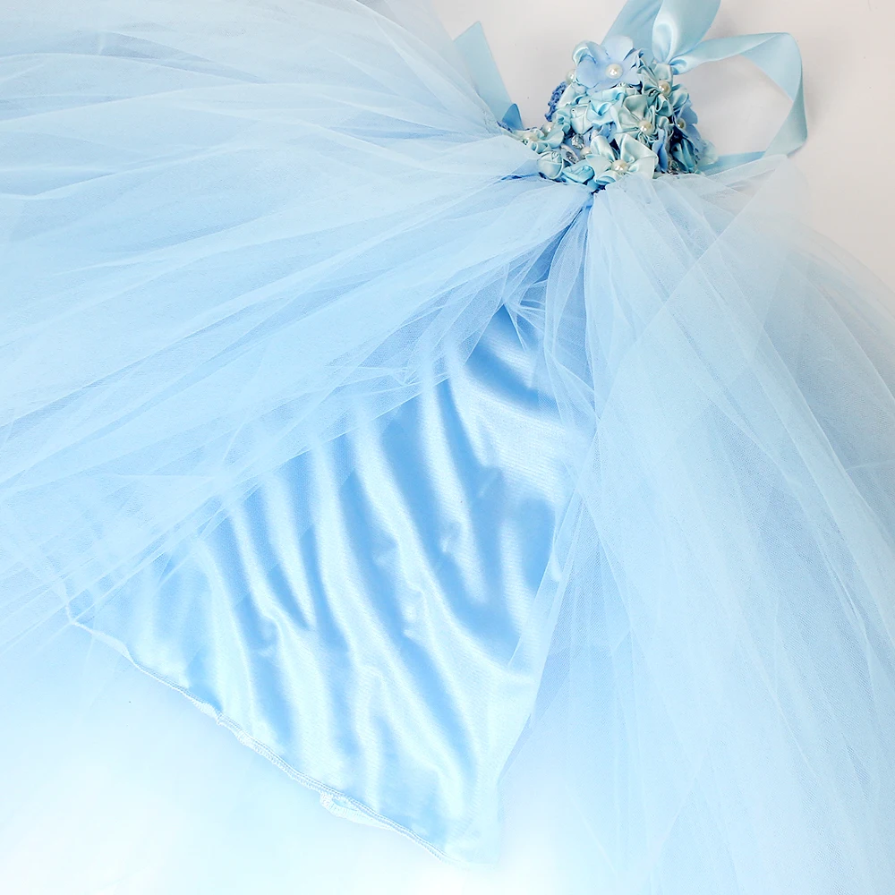 fashion flower girls light blue tutu dress birthday vestido menina for girl photo props baby party | Детская одежда и обувь