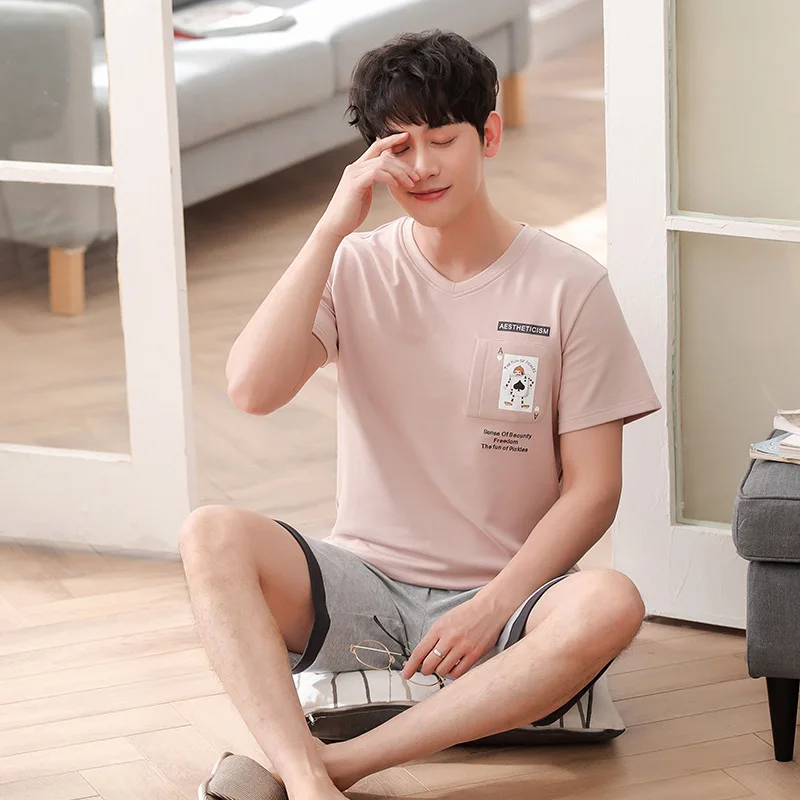 

Men cotton summer new Korean comfortable breathable short sleeve shorts thin casual pajama sets pajama set mens pajama set