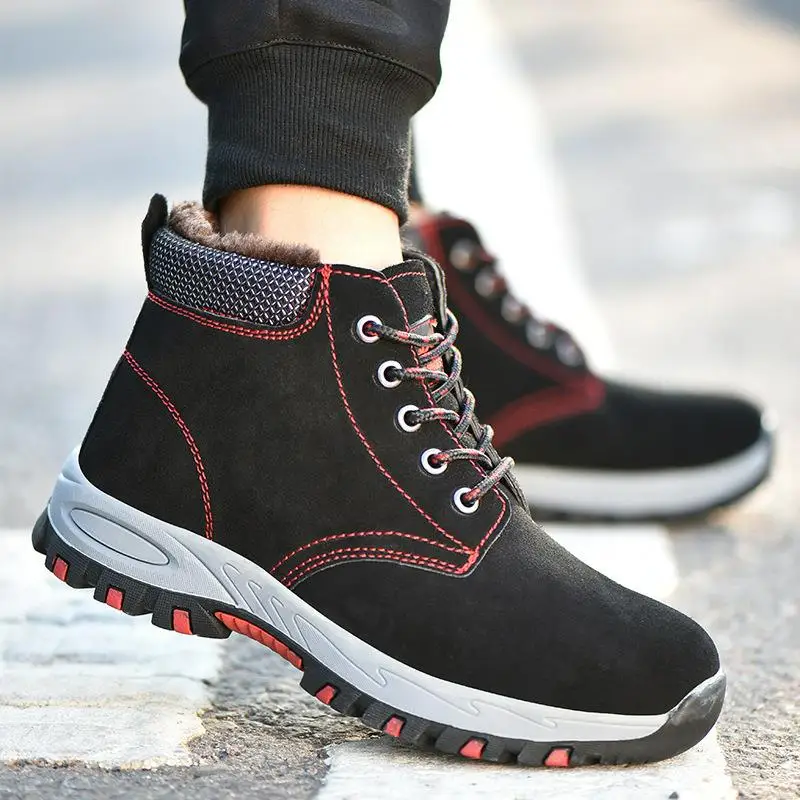 Black Safety Shoes Защитная обувь со стальным носком, защитная обувь для мужчин, рабочая обувь, мужская повседневная водонепроницаемая обувь, зимняя нескользящая обувь, размер 12, YXZ004 - Цвет: Black Safety Shoes