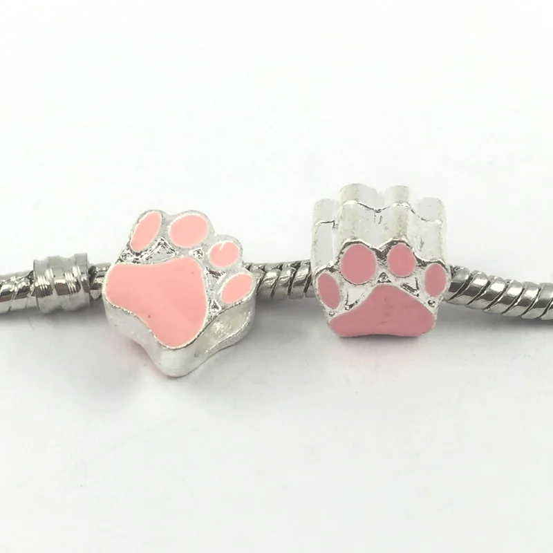 5 шт./лот посеребренные бусины с большими отверстиями в виде собачьих следов