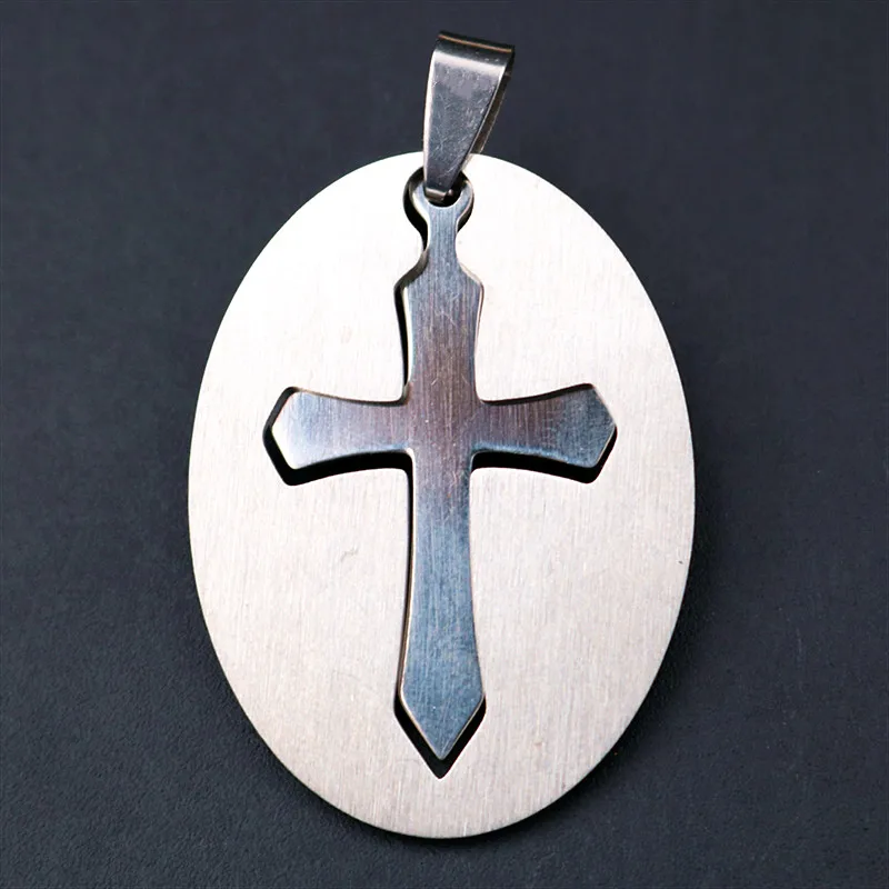 

WKOUD 2Pcs Creative Retro Titanium Steel Oval Inlaid Cross Charm Stainless Steel Pendant Unisex Religious Jewelry 30*40mm A1949