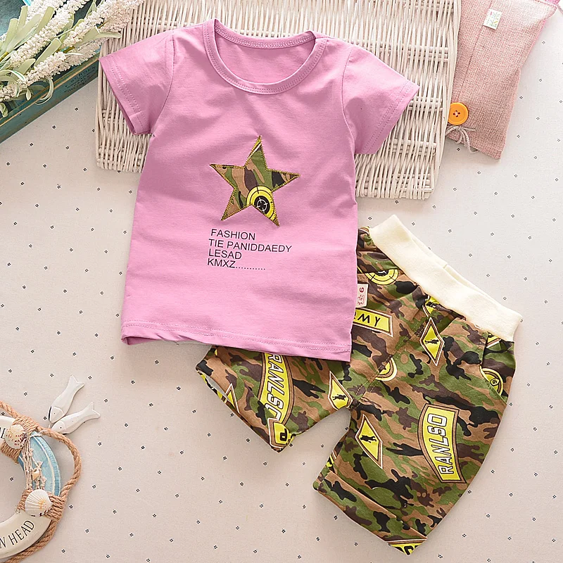 2017 Children clothing set Summer boy's Short Sleeve suit 9M-3 Years Old kids Fashion T-shirts+camouflage short 2-piece Korean |