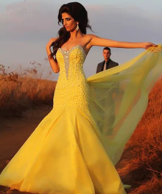 FashionMermaid Милая Желтый Тюль Пром Платья 2017 Новый Спинки Длина Пола Вечерние |