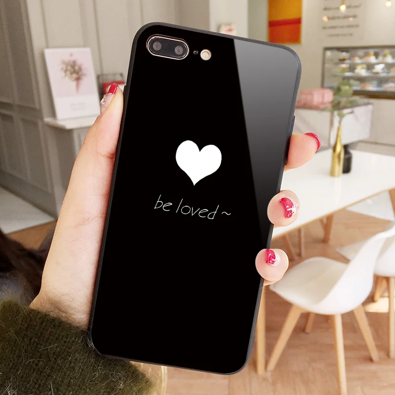 IIOZO чехол из закаленного стекла с милым сердцем для iphone 7 8X6 plus Чехол пары