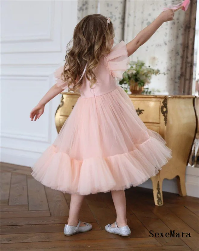 Pink Tulle Girls Dresses A Line O Neck Kids Children Birthday Dress Pageant Gown First Communion Size 2-16Y enlarge