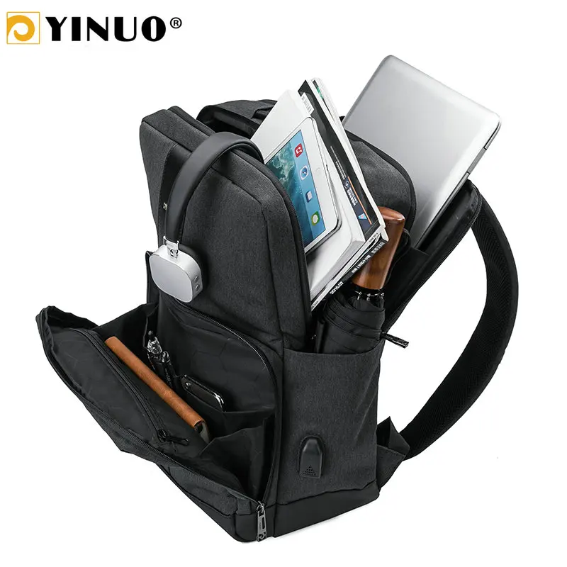 YINUO рюкзак для ноутбука с usb зарядкой 15 дюймов Мужская водонепроницаемая дорожная