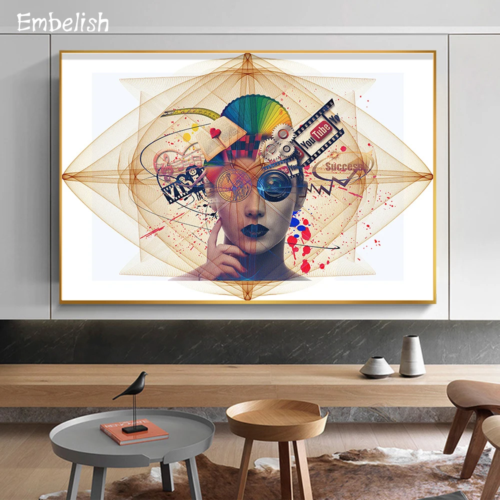 

Embelish Large Size Modern Home Decor Wall Art Pictures Abstract Woman With Hat And Glasses Home Decor HD Canvas Painting Poster