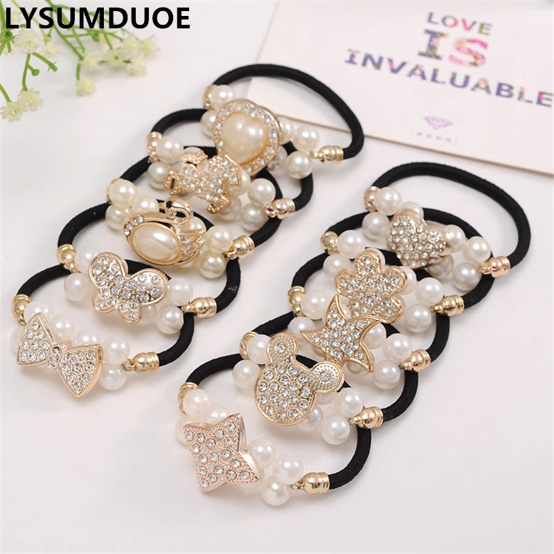 

Аксессуары для волос для девочек 4 шт./лот эластичные повязки на голову с цветком и бабочкой и жемчугом корейские модные милые головные убор...