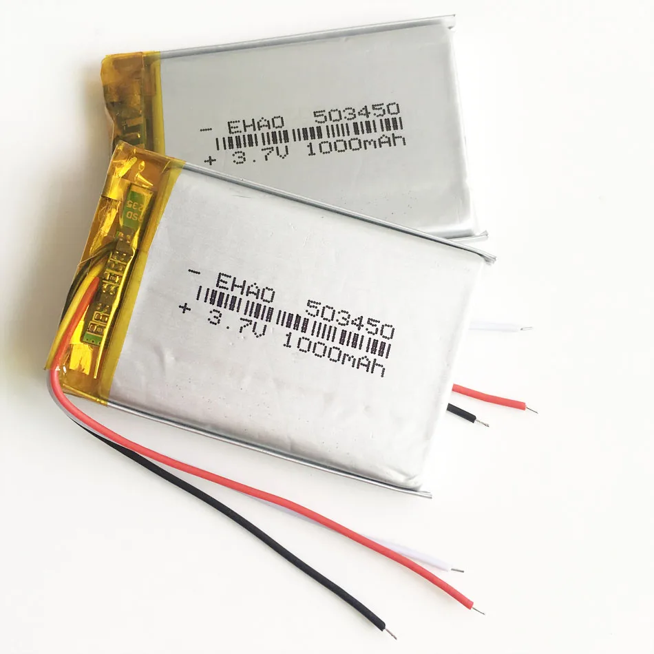 3,7 V 1000mAh 503450 литий-полимерная LiPo аккумуляторная батарея с 3 Проводами для Mp3 DVD PAD камера рекордер динамик psp 5*34*50