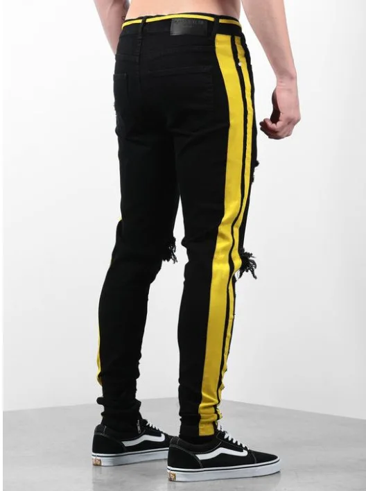 Новый Masculina Pantalones Для мужчин джинсы Para эластичные желтый лямки черный