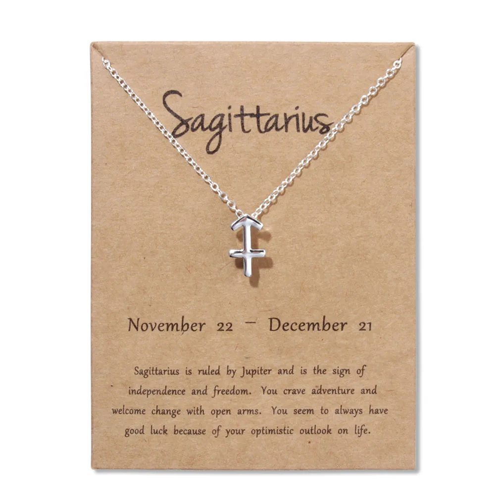 silver Sagittarius Золотая карта модное ювелирное изделие 12 Созвездие зодиака кулон ожерелье для женщин - Окраска металла: silver Sagittarius