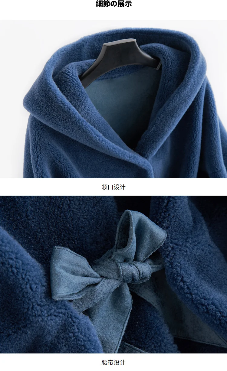AYUNSUE Real Fur Coat Winter Woman Coats Korean Fashion Casual Midi Long Wool Hooded Jacket Elegant Ldies Outwear B18F23350