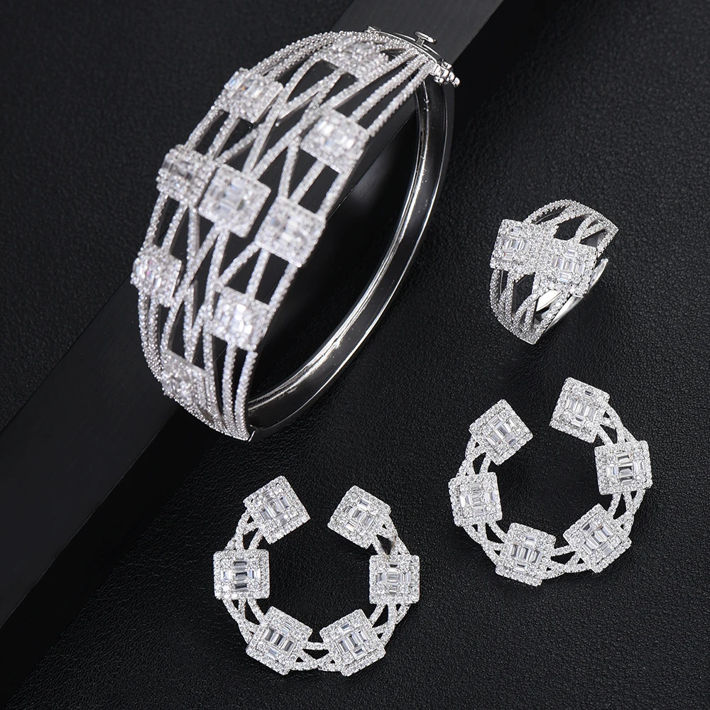 Buy GODKI BIG Luxury 3pcs EARRING Bangle Ring Sets For Women Wedding Cubic Zircon Crystal Engagement DUBAI Bridal Jewelry 2019