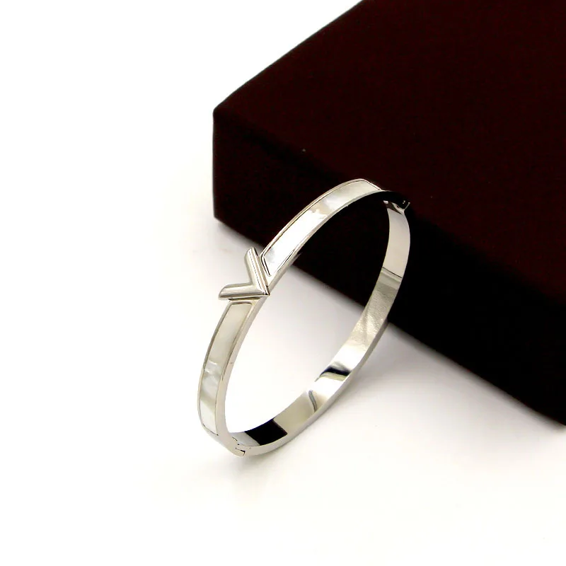 Модный V образный браслет из нержавеющей стали с золотым покрытием и белым