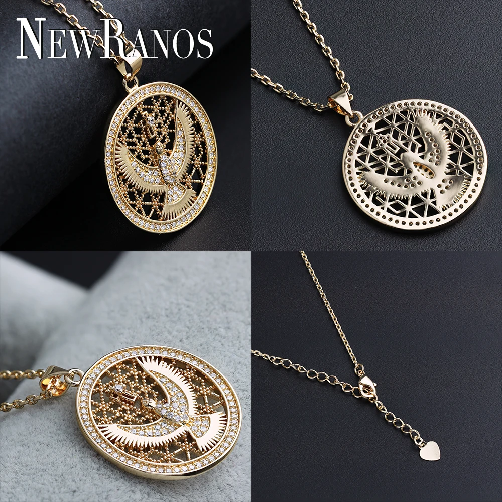 Винтажная круглая подвеска Nekclace Hawk Орел золото шампанского Круглый Кулон