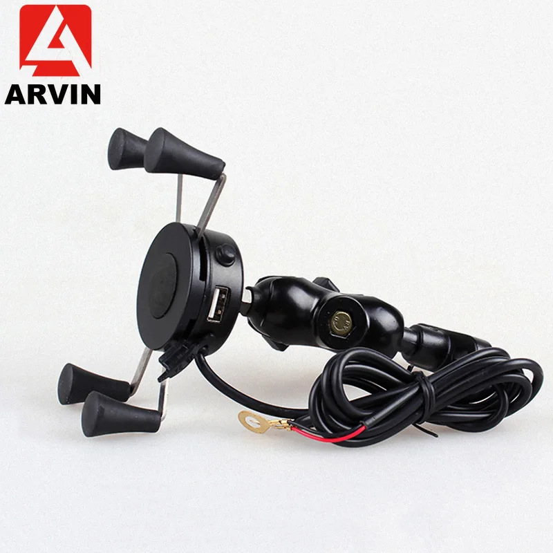 

ARVIN Motorcycle USB Charging Phone Holder Universal Rotating Moto Mobile Phone Stand GPS Bracket Mount For iPhone 4.0-6.5 inch