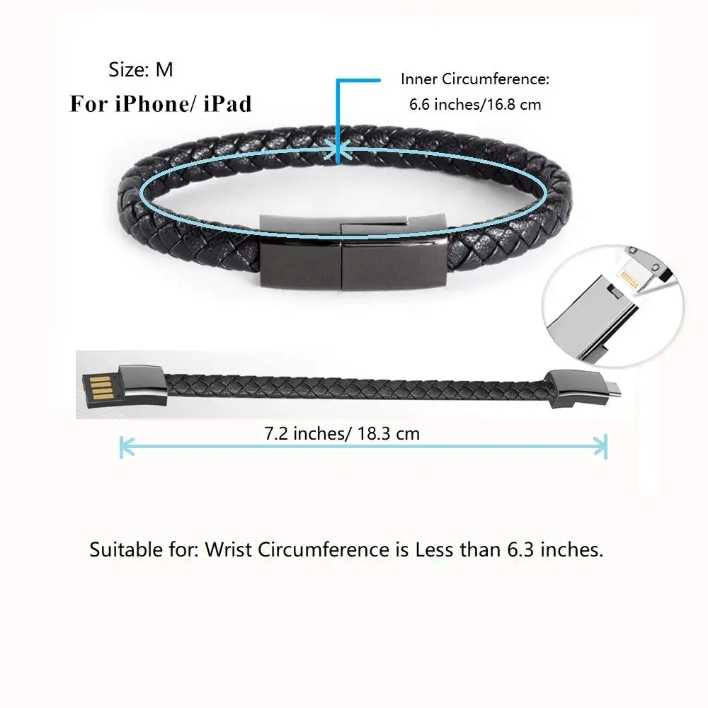 Горячее предложение настоящий кожаный Мини Micro USB браслет зарядное устройство