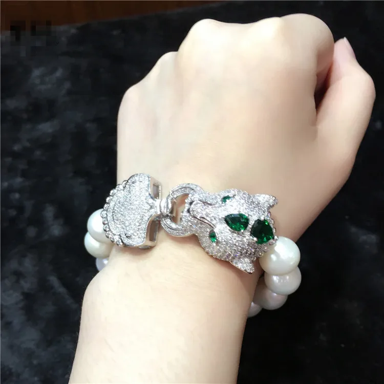 Браслет ручной работы с микро инкрустацией головой леопарда застежка из