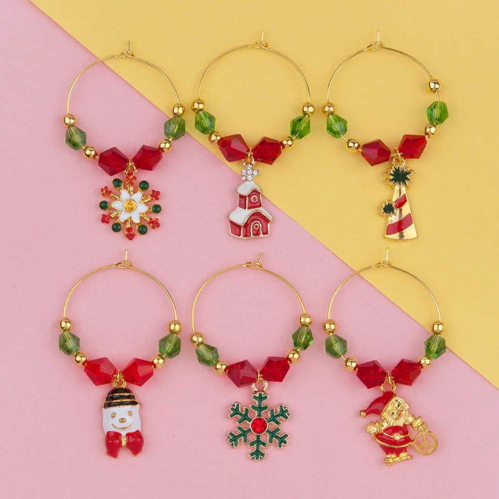 DoreenBeads разные цвета круглые звезды вина Стекло Марк настольная деко Рождество вечерние свадебные вина Стекло подвески подарки 5,3*3 см 6 шт./компл