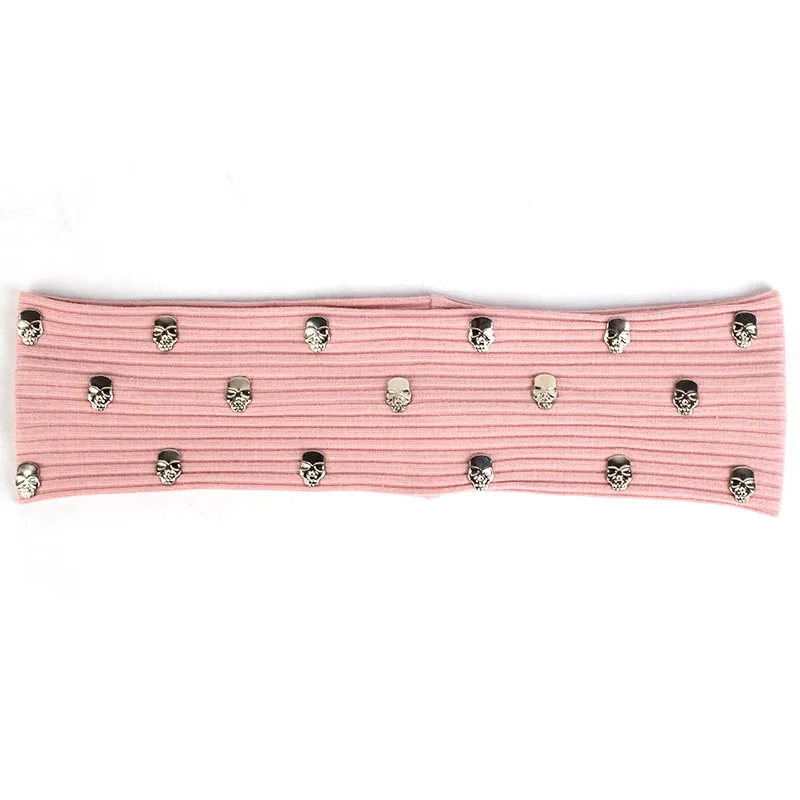 Silver Pink Модная футболка с изображением черепа и волос Аксессуары женские ребристые эластичные плоские повязки для волос Твердые Бохо повязка на голову головной убор для девочки Женские полосатые тюрбан обертывания - Цвет: Silver Pink