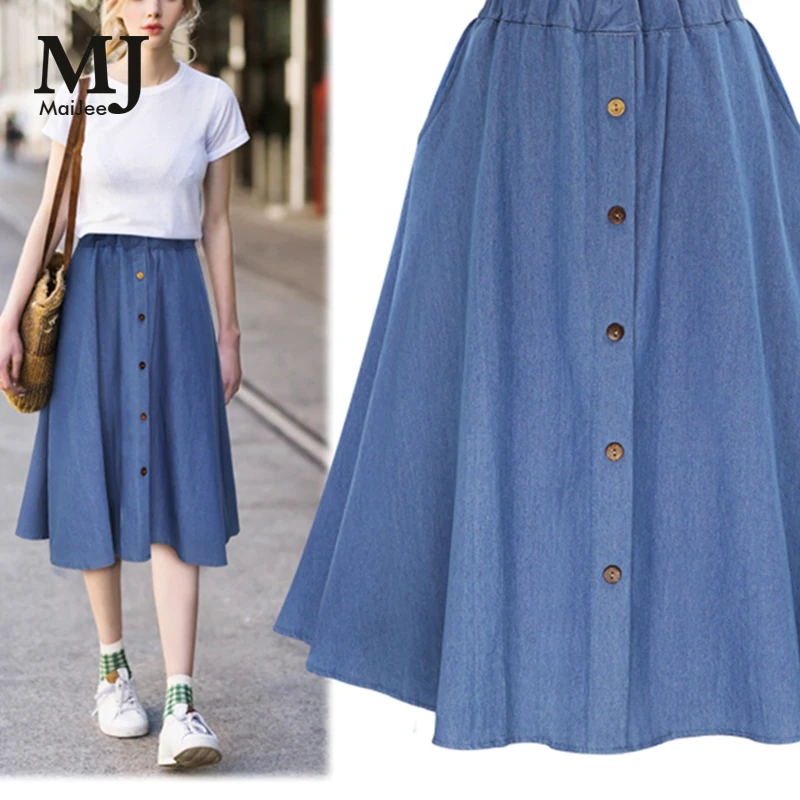 Фото MaiJee 2017 New Summer Cotton Jeans Skirt Vadim Faldas Pleated Mujer Saias Na Altura Do Joelho Saia Plissada Denim Женская одежда MaiJee 2017 New Summer Cotton Jeans Skirt Vadim Faldas Pleated Mujer Saias Na Altura Do Joelho Saia Plissada Denim Женская одежда