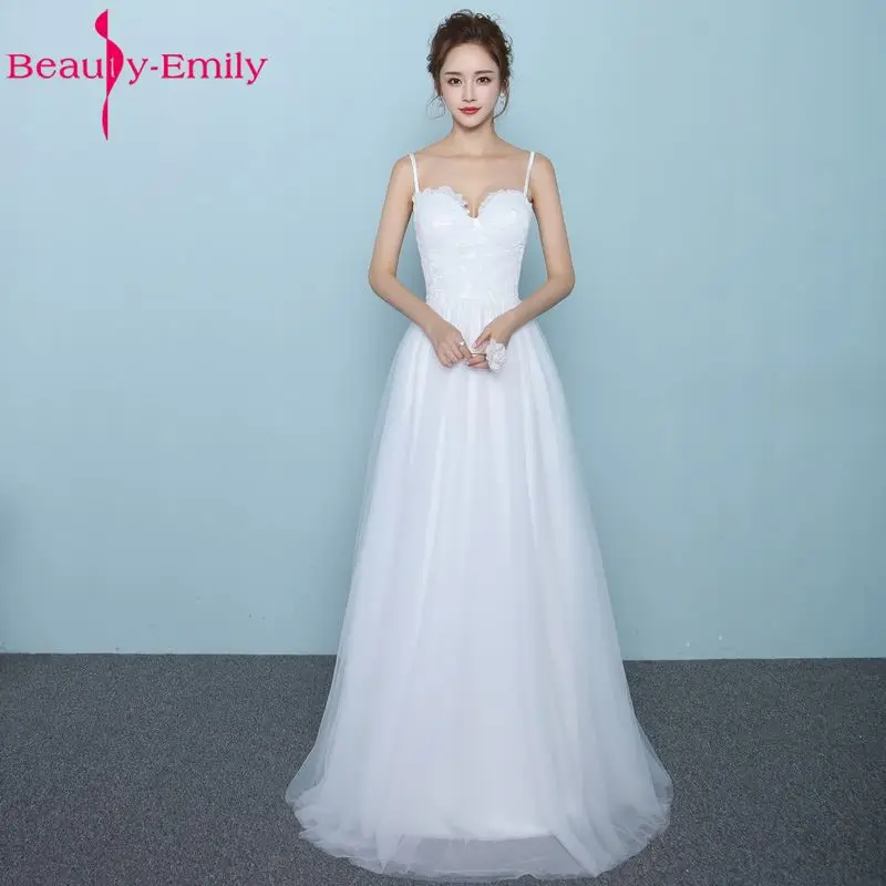 Белые кружевные свадебные платья Beauty Emily простые пляжные на бретелях 2020 заказ