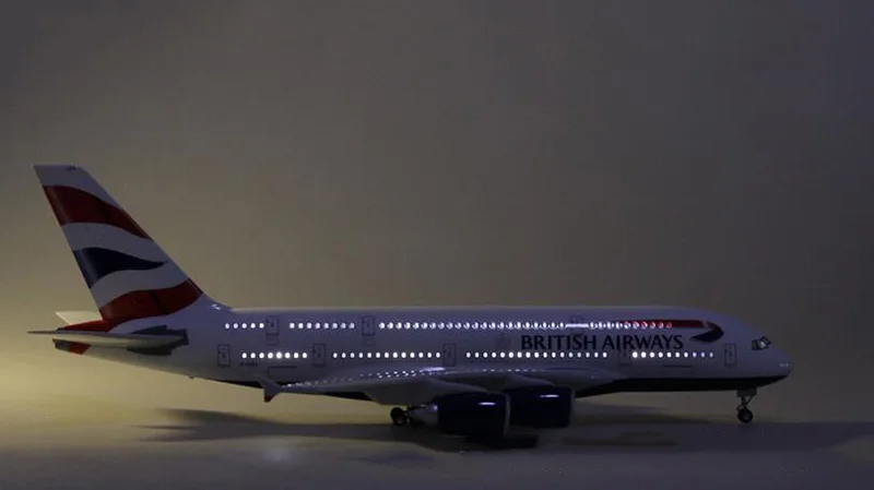 1/160 масштаб 50,5 см самолета Airbus A380 Британский авиакомпании Модель W свет и литой колесный Пластик смолы плоскости для коллекции
