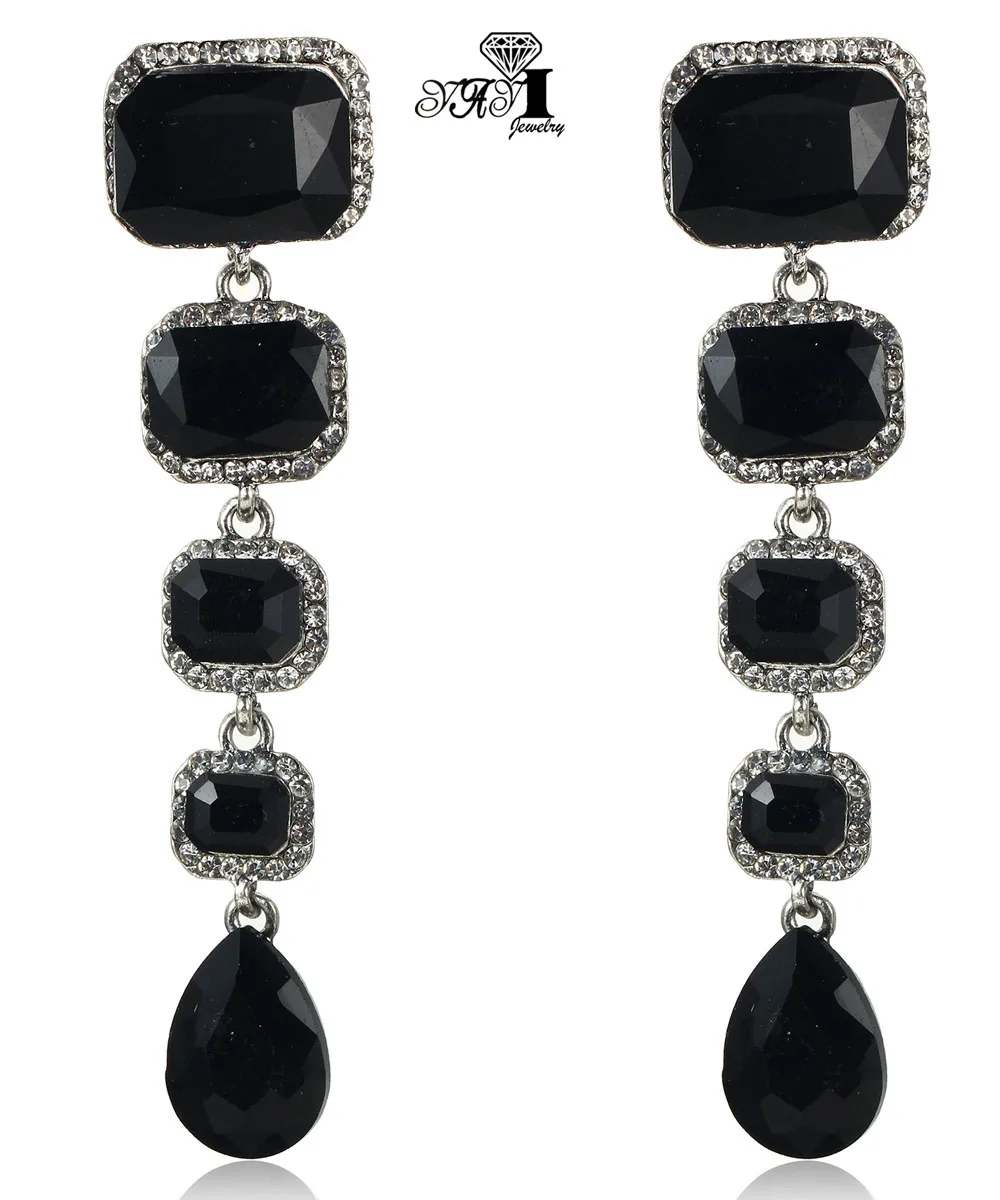 Яи Jewelry черный стекло Серый Rhinestone мотаться Кристалл серьги Женская мода Древний серебряный Цвет Gem серьги 1172