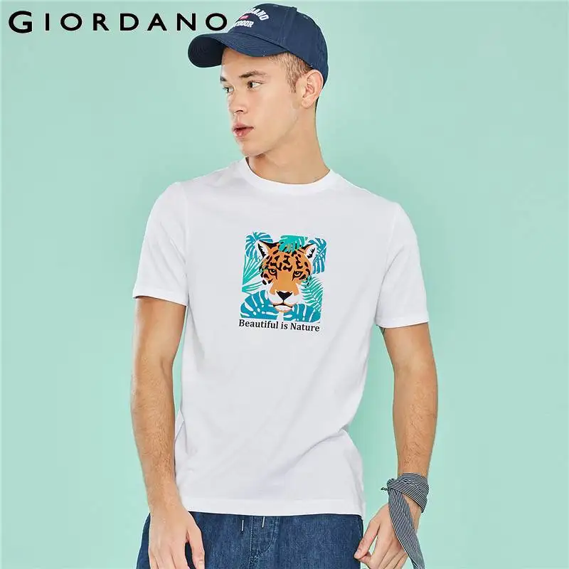 Giordano/мужская футболка красивый рисунок с принтом природы ребристая круглым