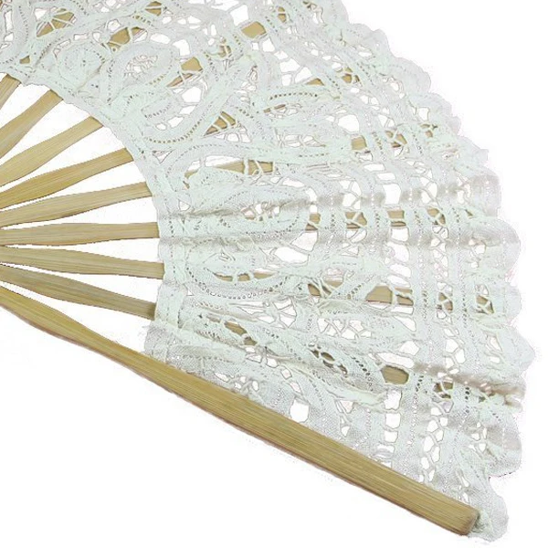 

SZ Hot Handmade Cotton Lace Folding Hand Fan for Party Bridal Wedding Decoration ( Beige)
